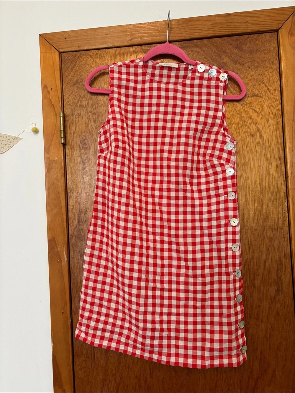 Doen Coralie Scarlet Marilyn Gingham Sleeveless Mini Shift Dress with Buttons - Picture 2 of 10